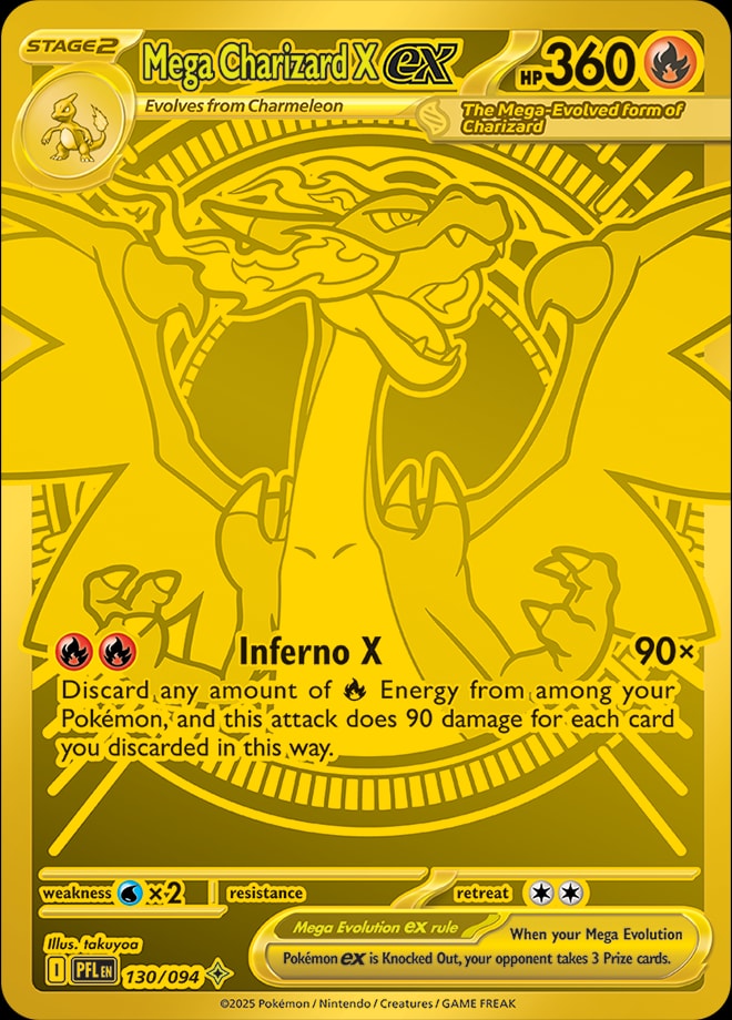 Mega Charizard X ex 130/094 card from ME02: Phantasmal Flames