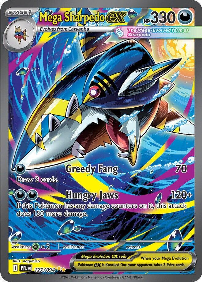 Mega Sharpedo ex 127/094 card from ME02: Phantasmal Flames