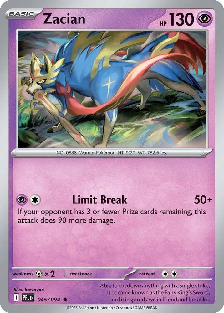 Zacian 045/094 card from ME02: Phantasmal Flames
