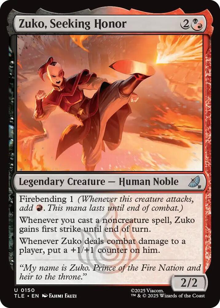 Zuko, Seeking Honor 150 card from Avatar: The Last Airbender: Eternal-Legal