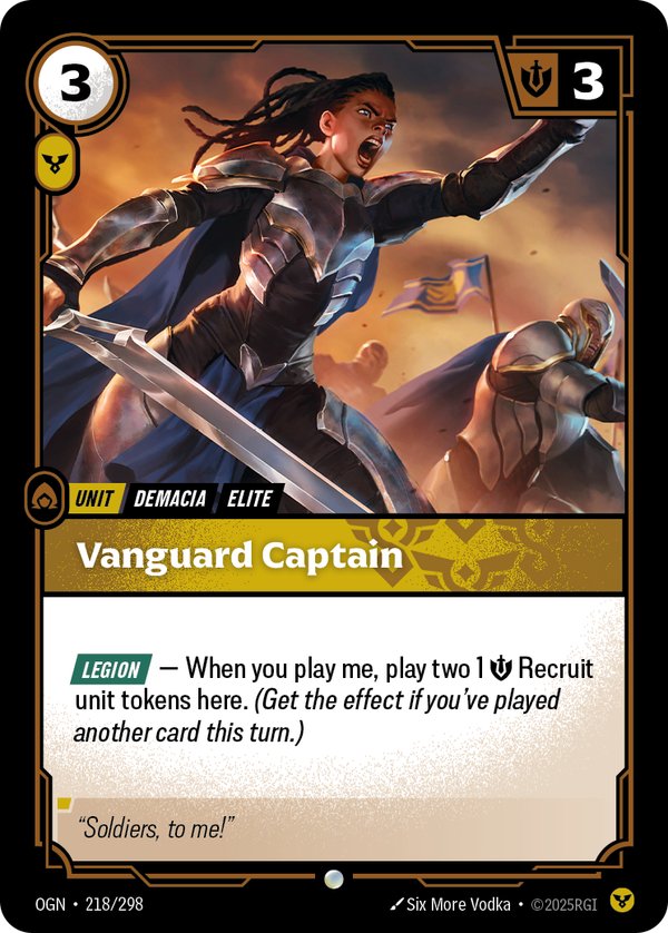 Vanguard Captain 218/298 card from Riftbound Organized Play Promotional Cards