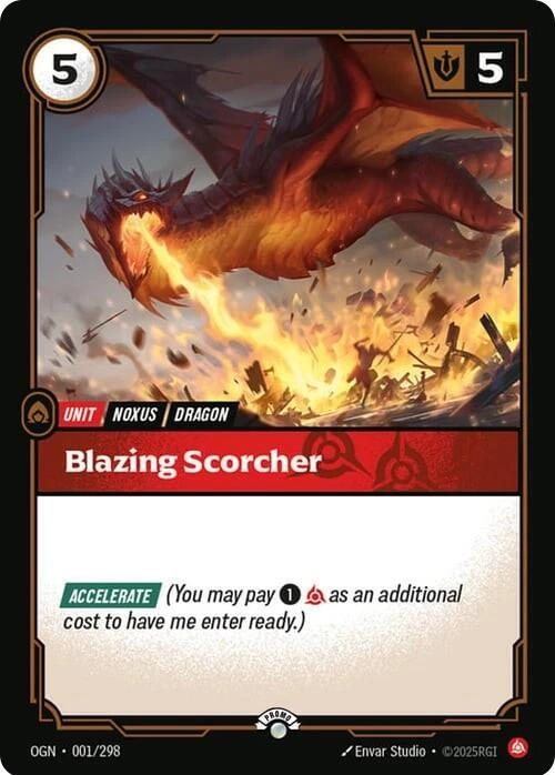 Blazing Scorcher 001/298 card from Riftbound Organized Play Promotional Cards
