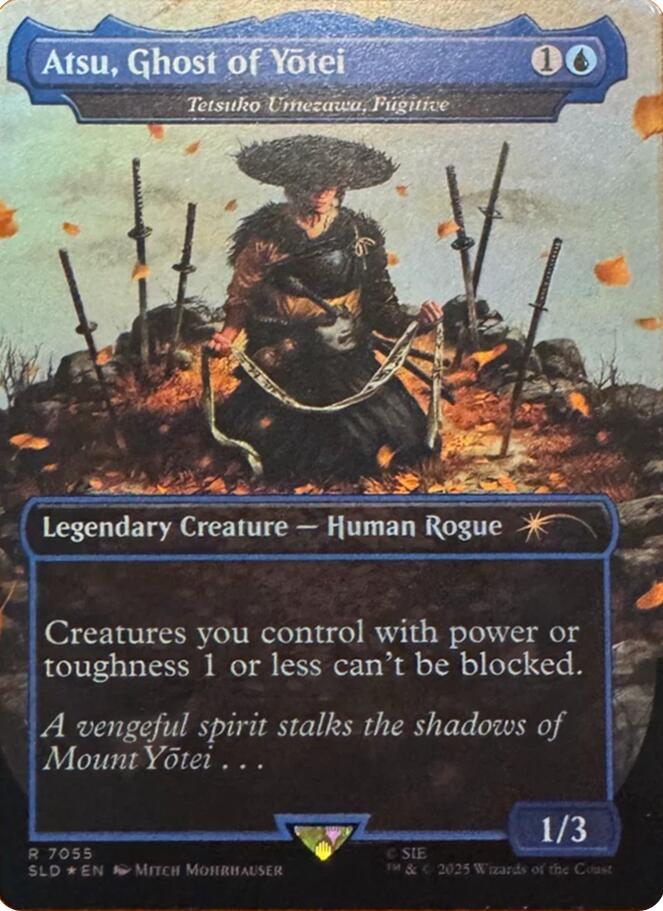 Atsu, Ghost of Yotei - Tetsuko Umezawa, Fugitive (Rainbow Foil) 7055 card from Secret Lair Drop Series