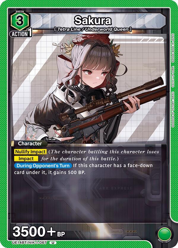 Sakura UE14BT/NIK-1-067 card from UE14BT: GODDESS OF VICTORY: NIKKE