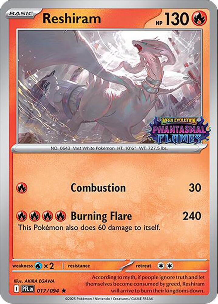 Reshiram (Phantasmal Flames Stamped) 017/094 card from Miscellaneous Cards & Products