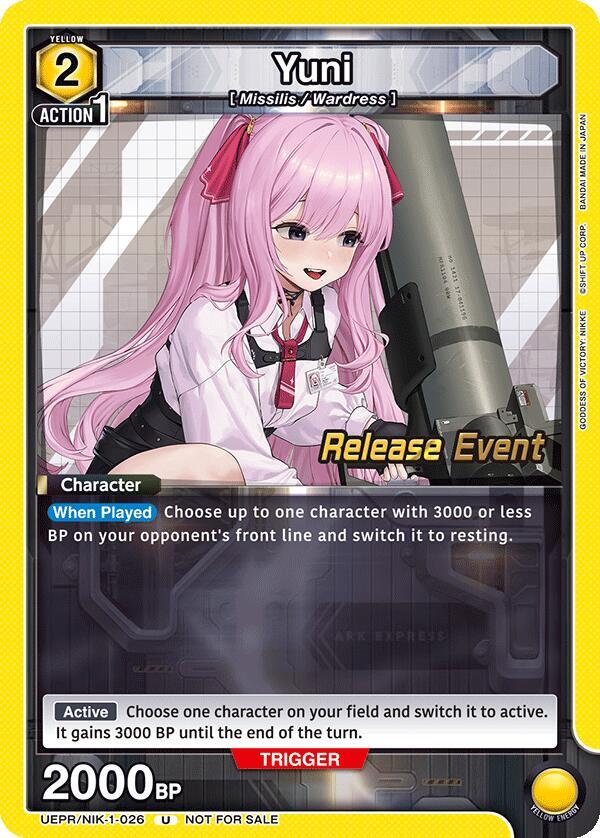 Yuni UEPR/NIK-1-026 card from UE14BT: GODDESS OF VICTORY: NIKKE Release Event Cards