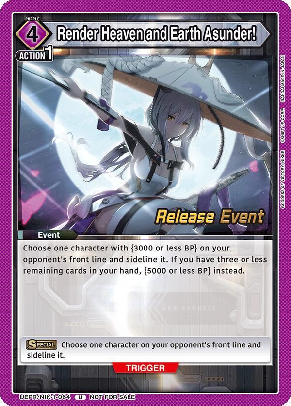Render Heaven and Earth Asunder! UEPR/NIK-1-064 card from UE14BT: GODDESS OF VICTORY: NIKKE Release Event Cards