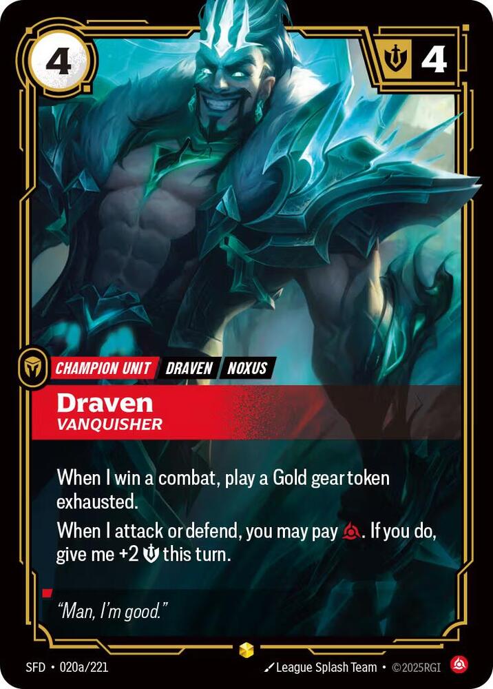 Draven - Vanquisher (Alternate Art) 020a/221 card from Spiritforged