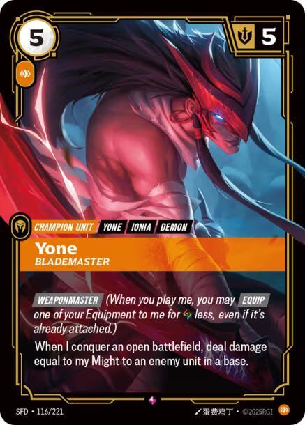 Yone - Blademaster 116/221 card from Spiritforged