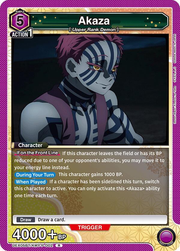 Akaza UEX05BT/KMY-P-002 card from UEX05BT: Demon Slayer: Kimetsu no Yaiba Vol.2