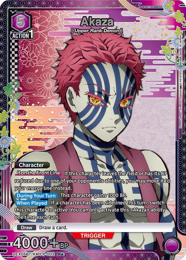 Akaza (R*) UEX05BT/KMY-P-002 card from UEX05BT: Demon Slayer: Kimetsu no Yaiba Vol.2