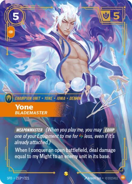 Yone - Blademaster (Signature) 233*/221 card from Spiritforged
