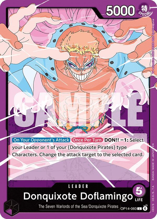 Donquixote Doflamingo OP14-060 card from The Azure Sea's Seven