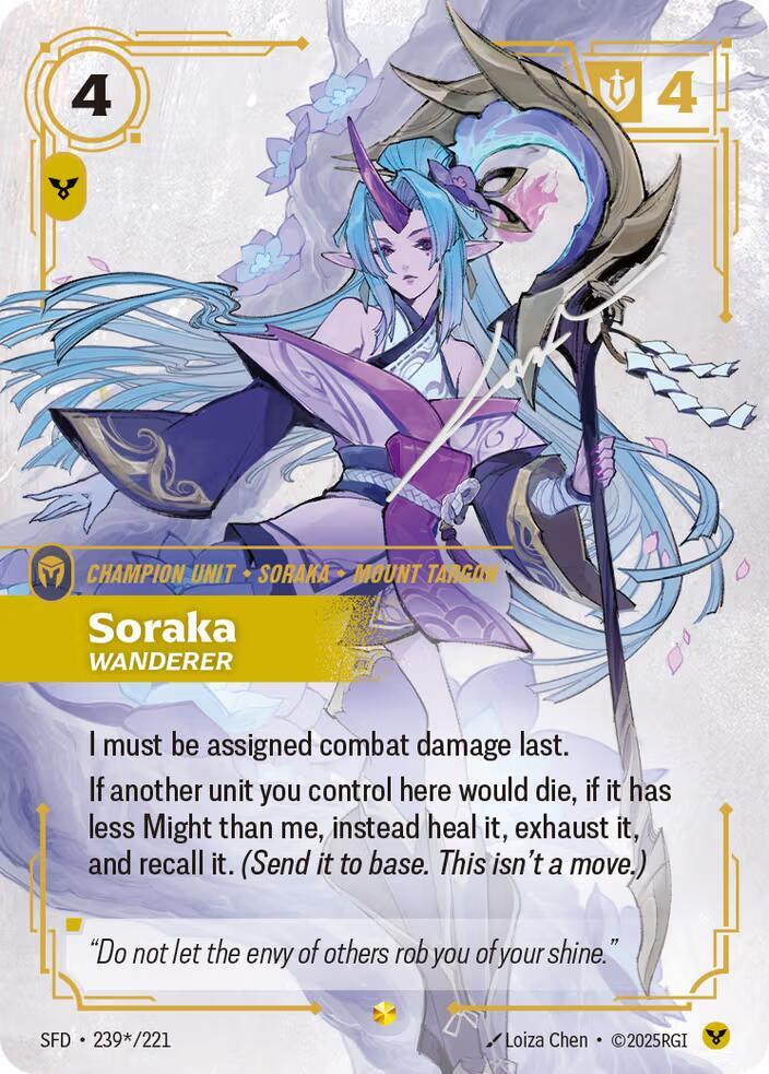 Soraka - Wanderer (Signature) 239*/221 card from Spiritforged
