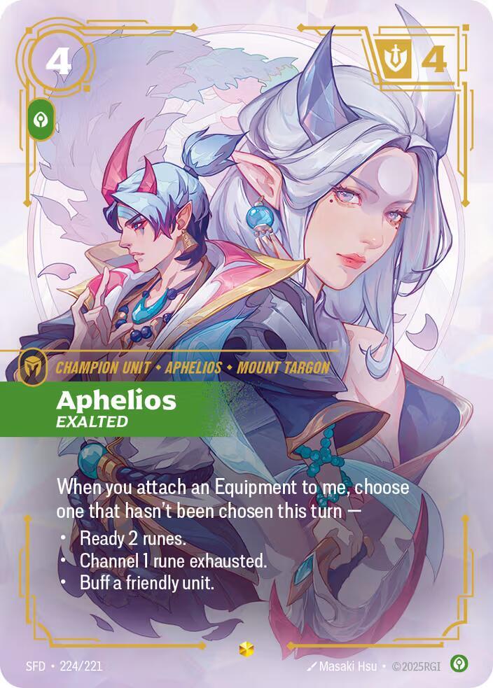 Aphelios - Exalted (Overnumbered) 224/221 card from Spiritforged
