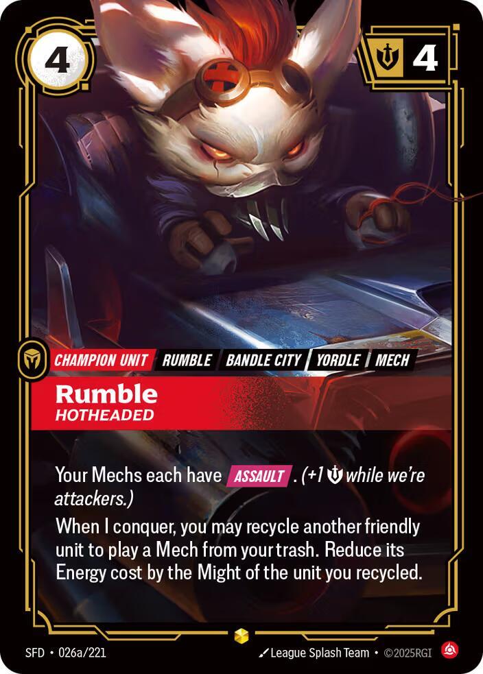 Rumble - Hotheaded (Alternate Art) 026a/221 card from Spiritforged