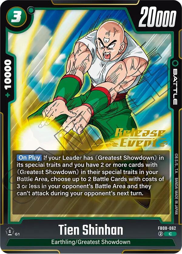 Tien Shinhan FB08-062 card from Saiyan's Pride Release Event Cards