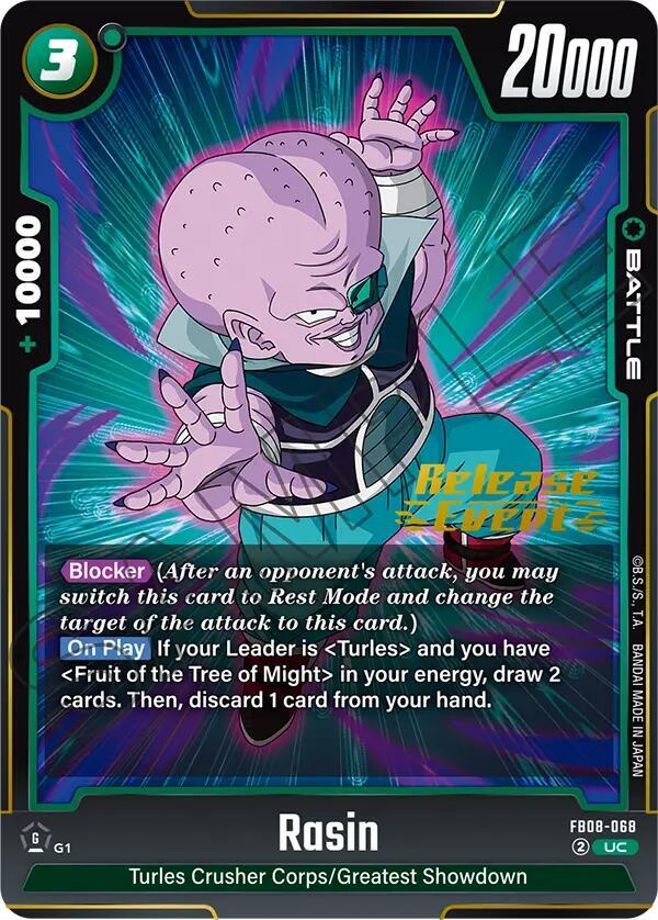 Rasin FB08-068 card from Saiyan's Pride Release Event Cards