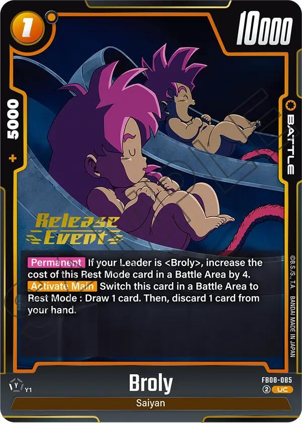 Broly FB08-085 card from Saiyan's Pride Release Event Cards