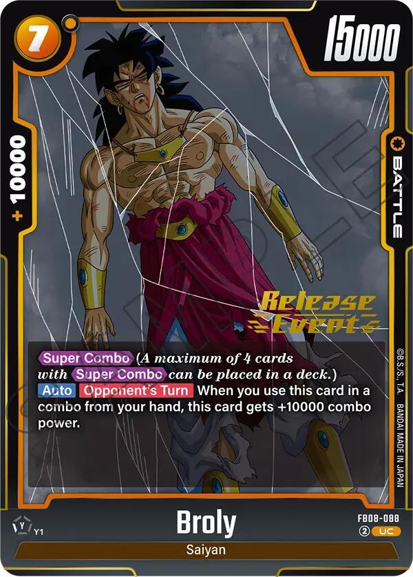 Broly FB08-088 card from Saiyan's Pride Release Event Cards