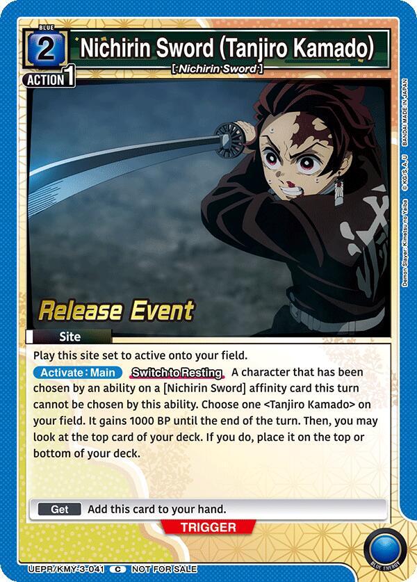 Nichirin Sword (Tanjiro Kamado) UEPR/KMY-3-041 card from UEX05BT: Demon Slayer: Kimetsu no Yaiba Vol.2 Release Event Cards