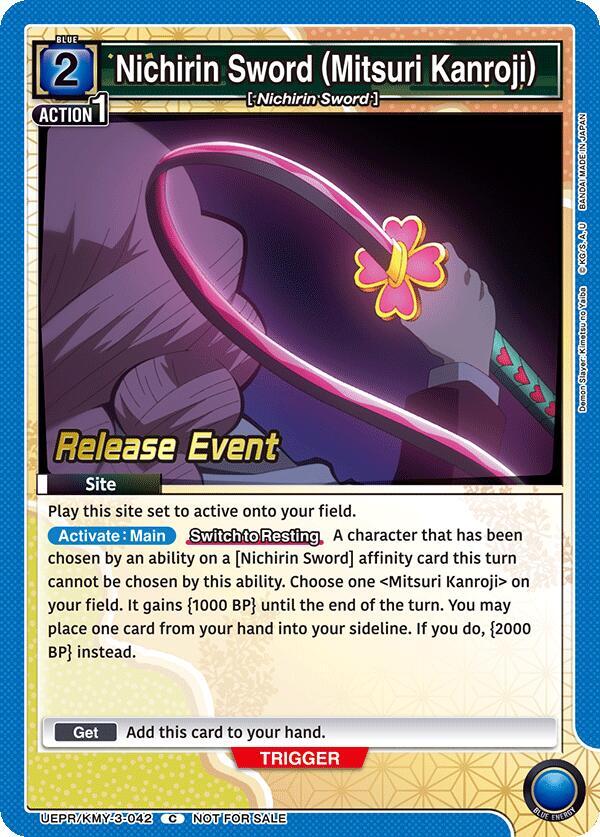 Nichirin Sword (Mitsuri Kanroji) UEPR/KMY-3-042 card from UEX05BT: Demon Slayer: Kimetsu no Yaiba Vol.2 Release Event Cards