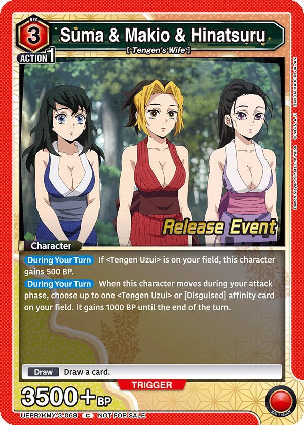 Suma & Makio & Hinatsuru UEPR/KMY-3-068 card from UEX05BT: Demon Slayer: Kimetsu no Yaiba Vol.2 Release Event Cards