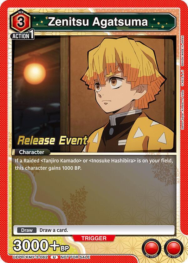 Zenitsu Agatsuma UEPR/KMY-3-062 card from UEX05BT: Demon Slayer: Kimetsu no Yaiba Vol.2 Release Event Cards