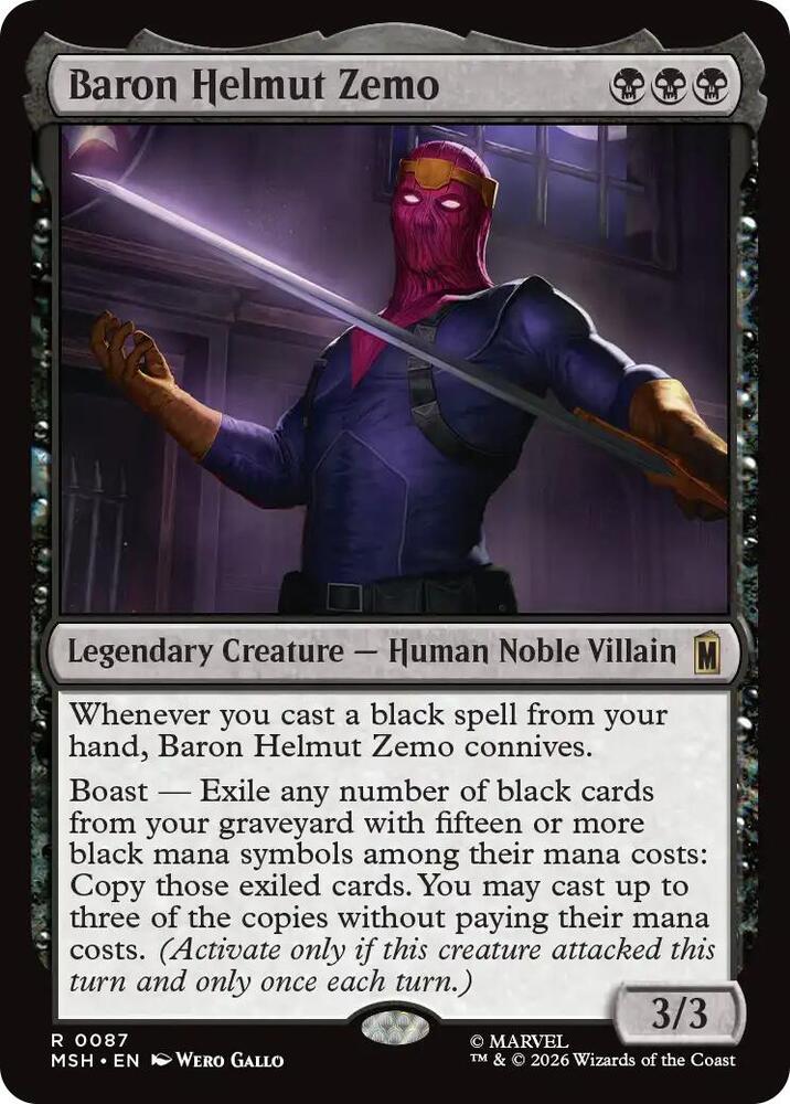 Baron Helmut Zemo 87 card from Marvel Super Heroes