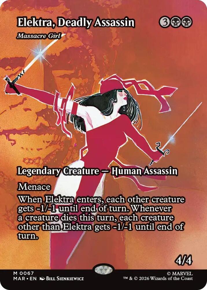 Elektra, Deadly Assassin - Massacre Girl (Borderless) 67 card from Marvel Universe Eternal-Legal