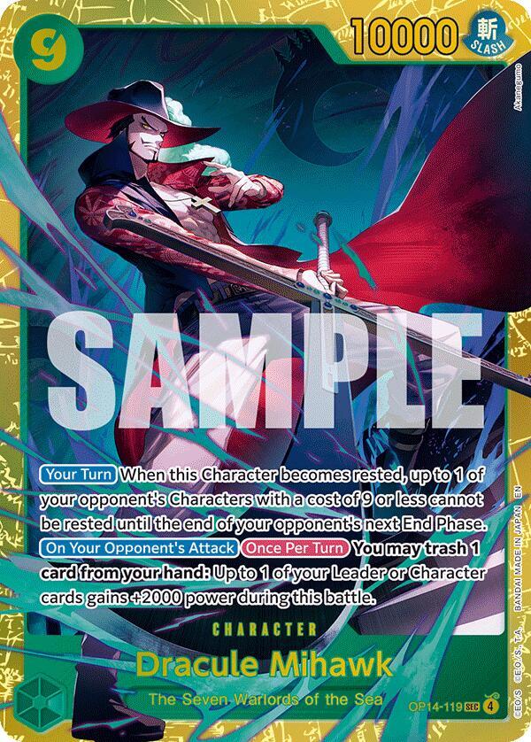 Dracule Mihawk OP14-119 card from The Azure Sea's Seven