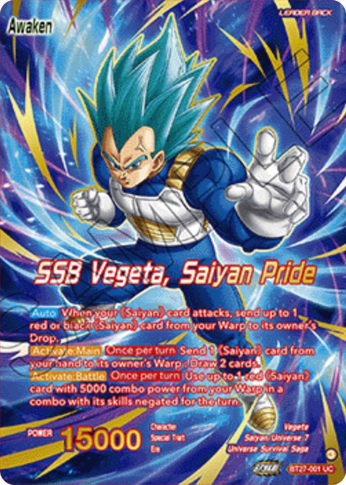 Vegeta // SSB Vegeta, Saiyan Pride (Championship 2025 Finals Alternate Art Leader Card) BT27-001 card from Tournament Promotion Cards