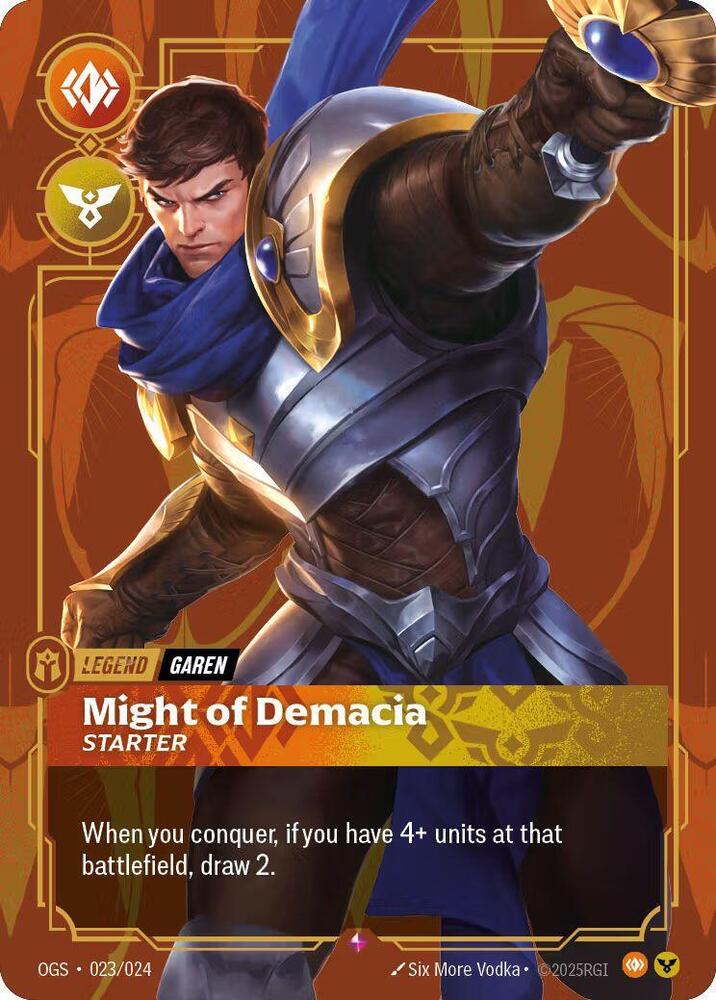 Garen - Might of Demacia (Metal) 023/024 card from Riftbound Organized Play Promotional Cards