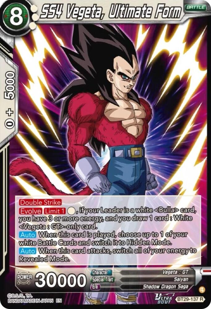 SS4 Vegeta, Ultimate Form BT29-137 card from Fearsome Rivals
