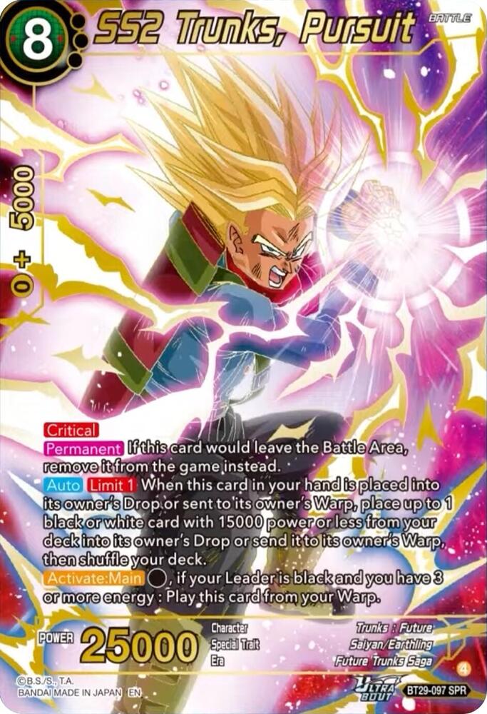 SS2 Trunks, Pursuit (SPR) BT29-097 card from Fearsome Rivals