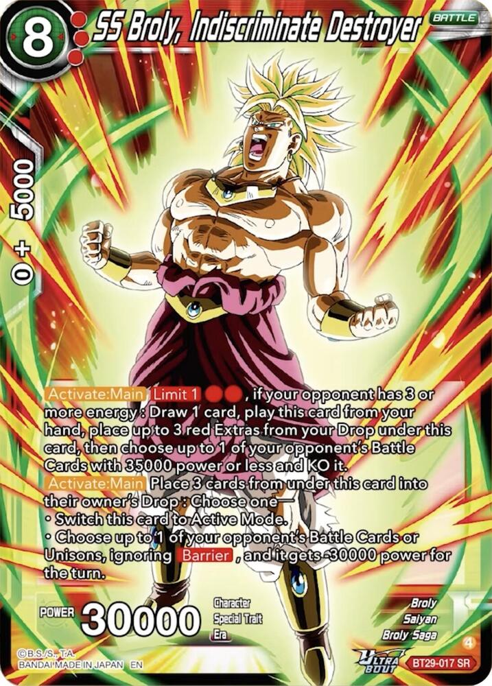 SS Broly, Indiscriminate Destroyer BT29-017 card from Fearsome Rivals