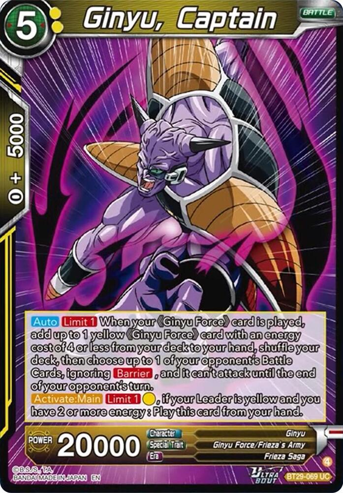 Ginyu, Captain BT29-069 card from Fearsome Rivals