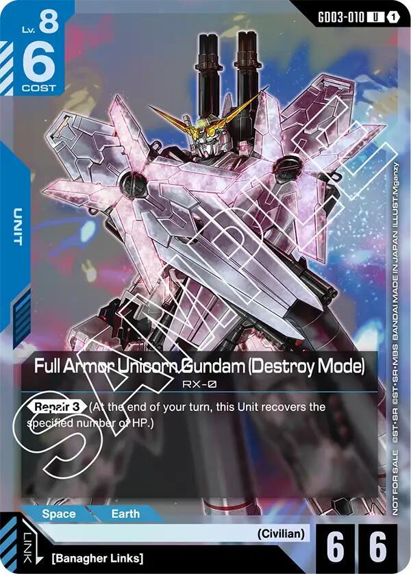Full Armor Unicorn Gundam (Destroy Mode) (Store Tournament Participant Pack 03) GD03-010 card from Gundam Promotional Cards