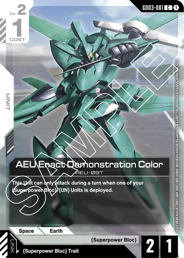 AEU Enact Demonstration Color (Store Tournament Participant Pack 03) GD03-081 card from Gundam Promotional Cards