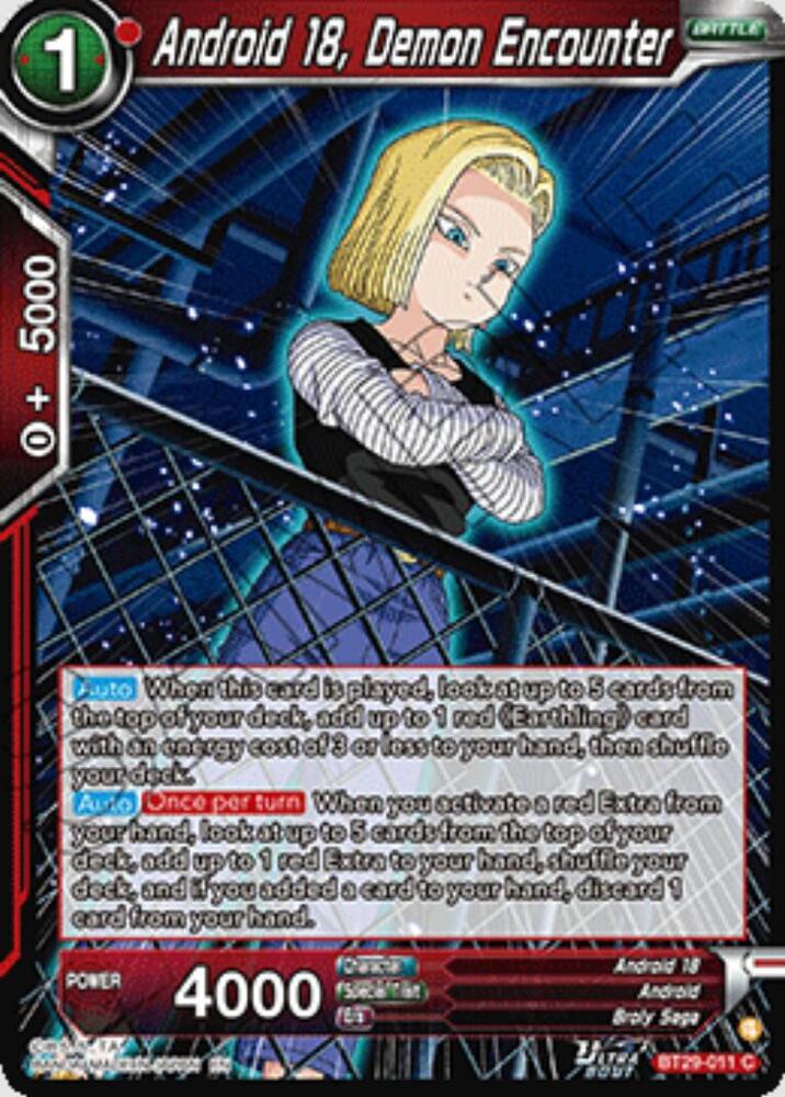 Android 18, Demon Encounter BT29-011 card from Fearsome Rivals