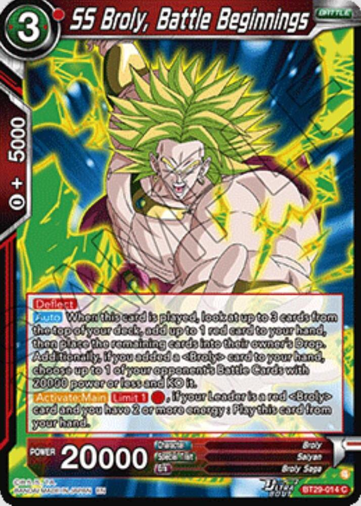 SS Broly, Battle Beginnings BT29-014 card from Fearsome Rivals