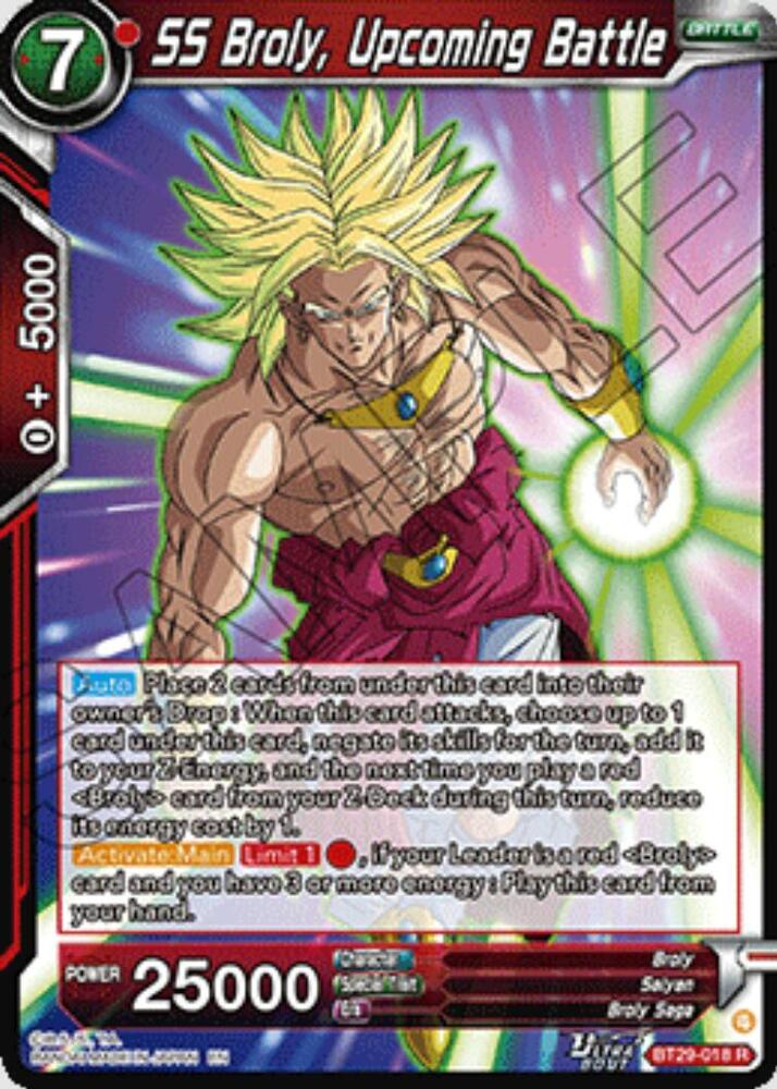 SS Broly, Upcoming Battle BT29-018 card from Fearsome Rivals