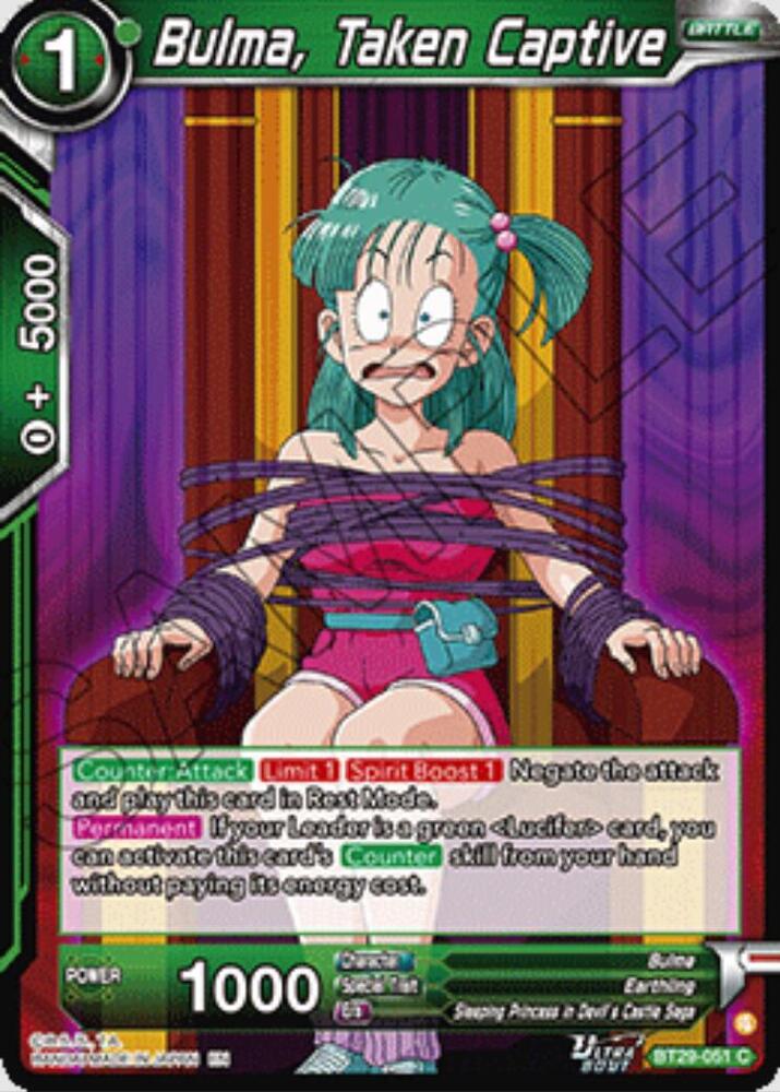 Bulma, Taken Captive BT29-051 card from Fearsome Rivals