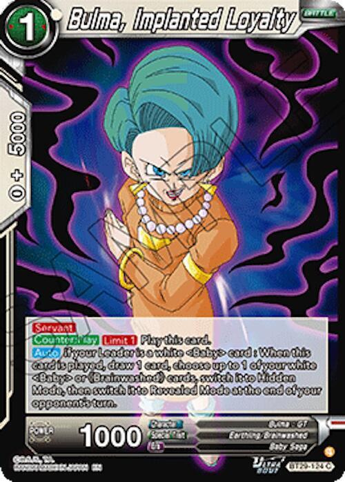 Bulma, Implanted Loyalty BT29-124 card from Fearsome Rivals