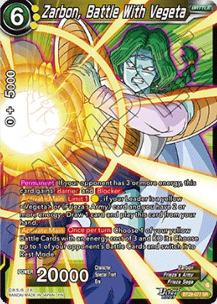 Zarbon, Battle With Vegeta BT29-077 card from Fearsome Rivals