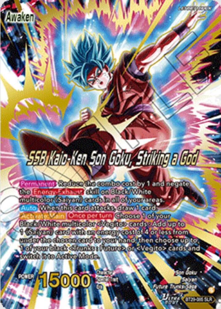 Son Goku // SSB Kaio-Ken Son Goku, Striking a God (SLR) BT29-085 card from Fearsome Rivals