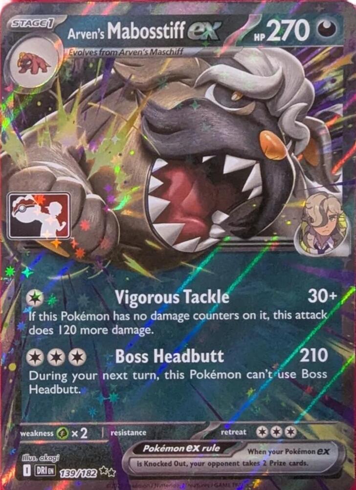 Arven's Mabosstiff ex 139/182 card from Prize Pack Series Cards
