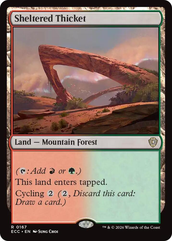 Sheltered Thicket 167 card from Commander: Lorwyn Eclipsed