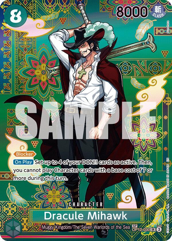 Dracule Mihawk (SP) OP12-030 card from The Azure Sea's Seven