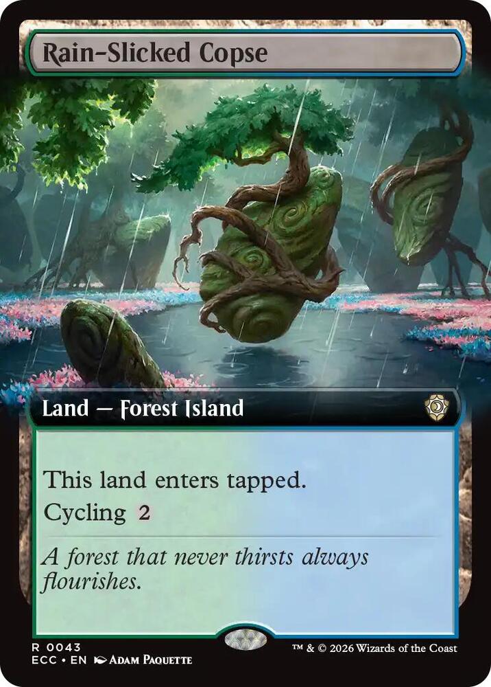 Rain-Slicked Copse (Extended Art) 43 card from Commander: Lorwyn Eclipsed
